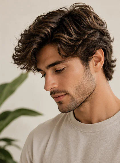 Uomo con capelli infoltiti con le fibre di cheratina Kapilab